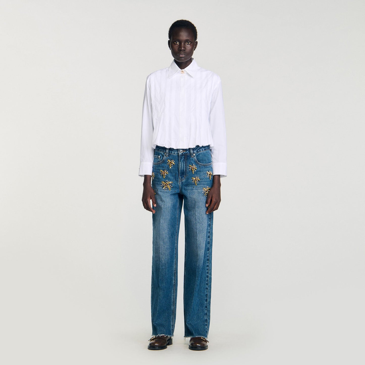 Sandro Pleated cropped shirt White