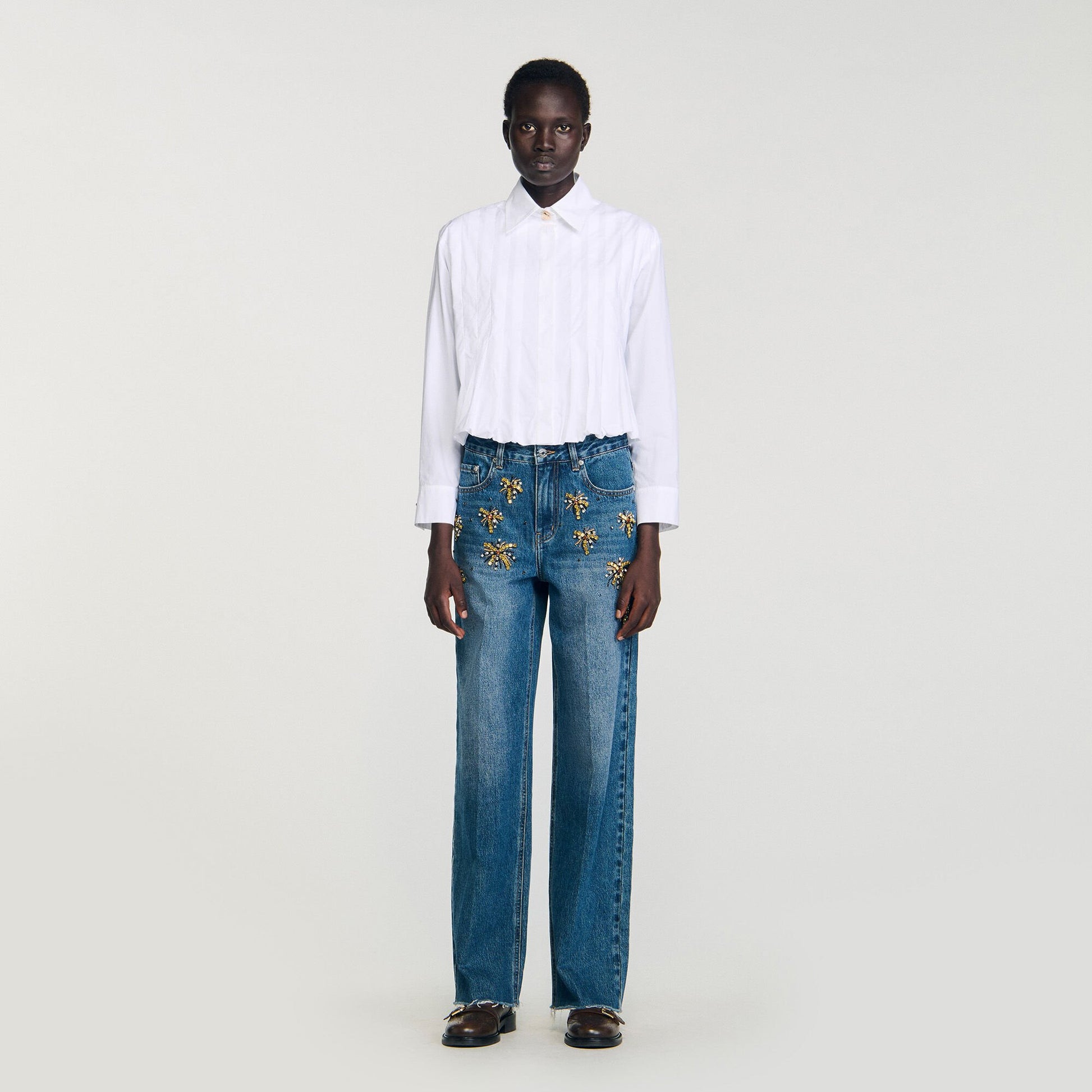 Sandro Pleated cropped shirt White