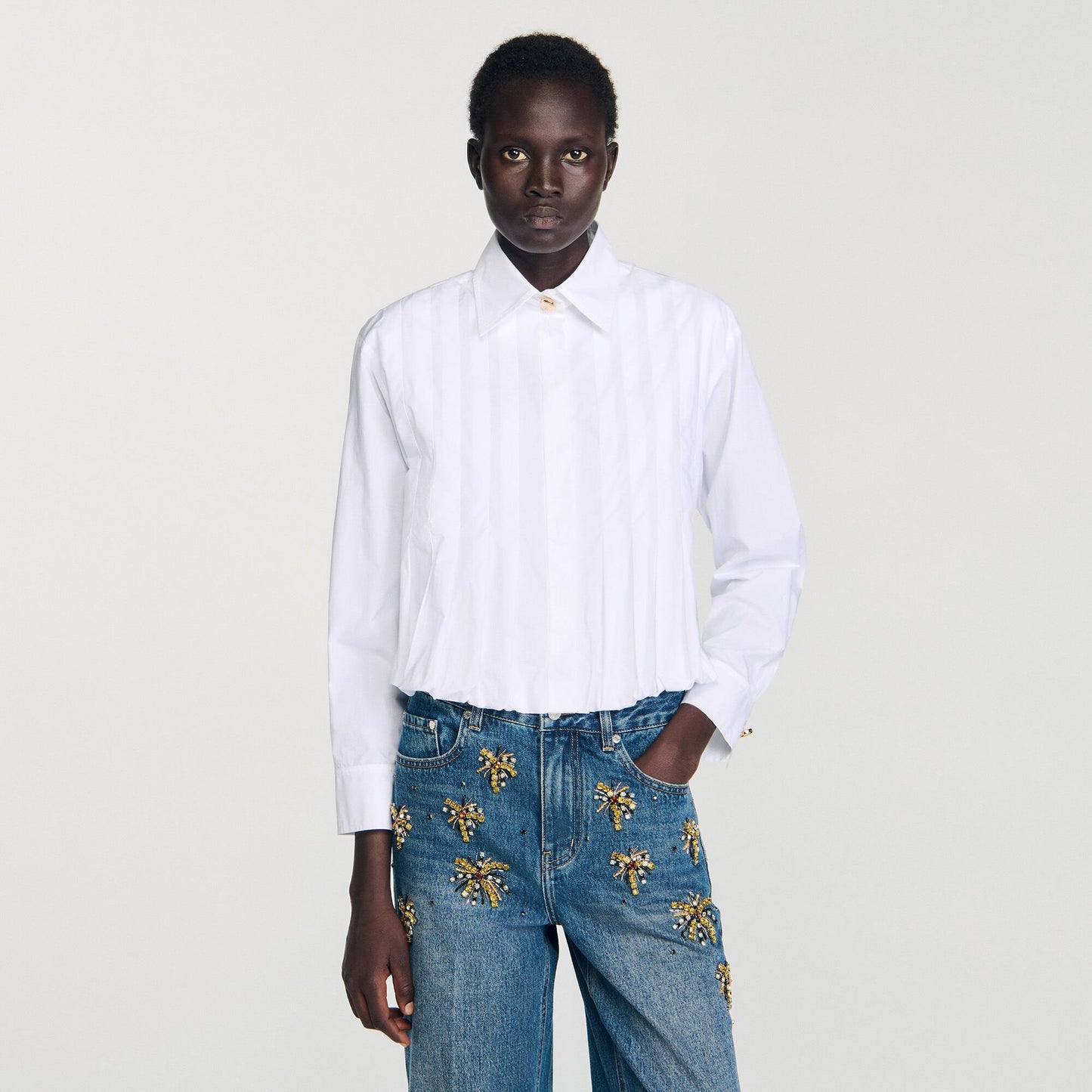 Sandro Pleated cropped shirt White
