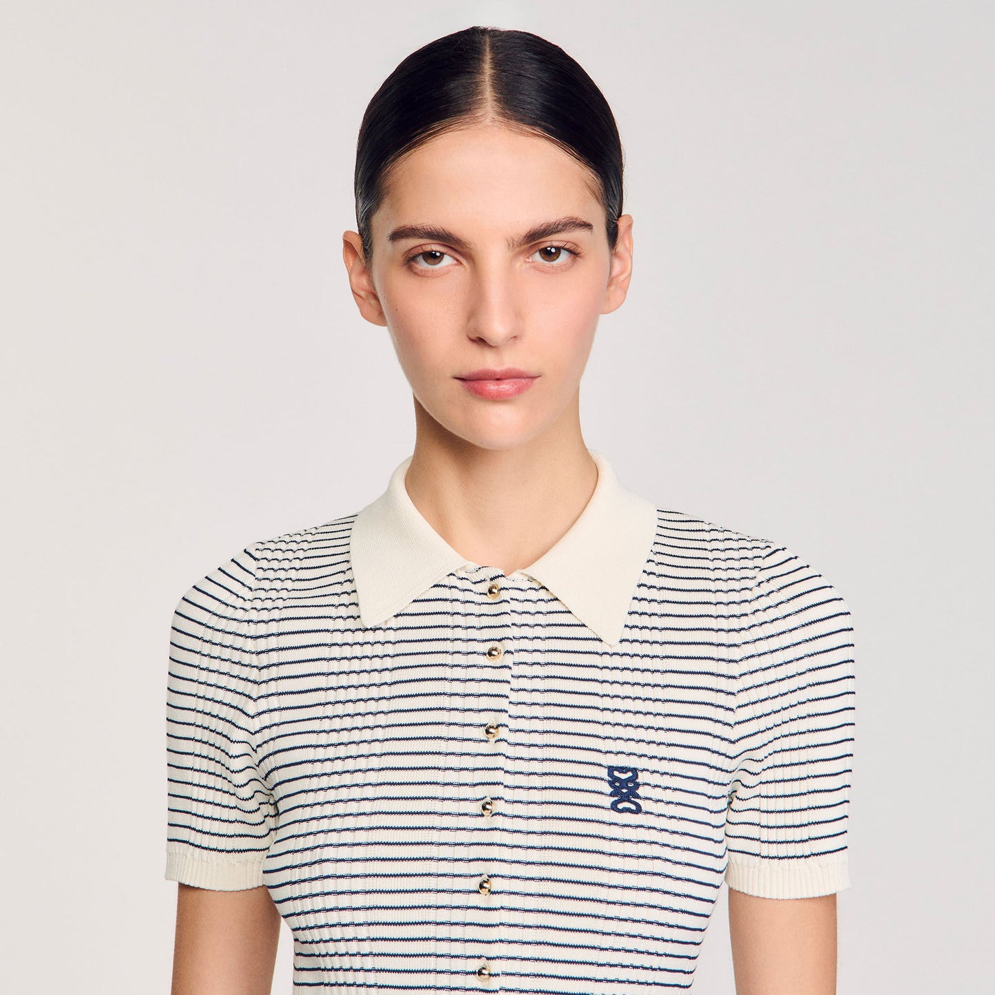 Sandro Striped knit jumpsuit Ecru