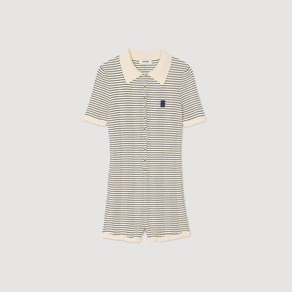 Sandro Striped knit jumpsuit Ecru
