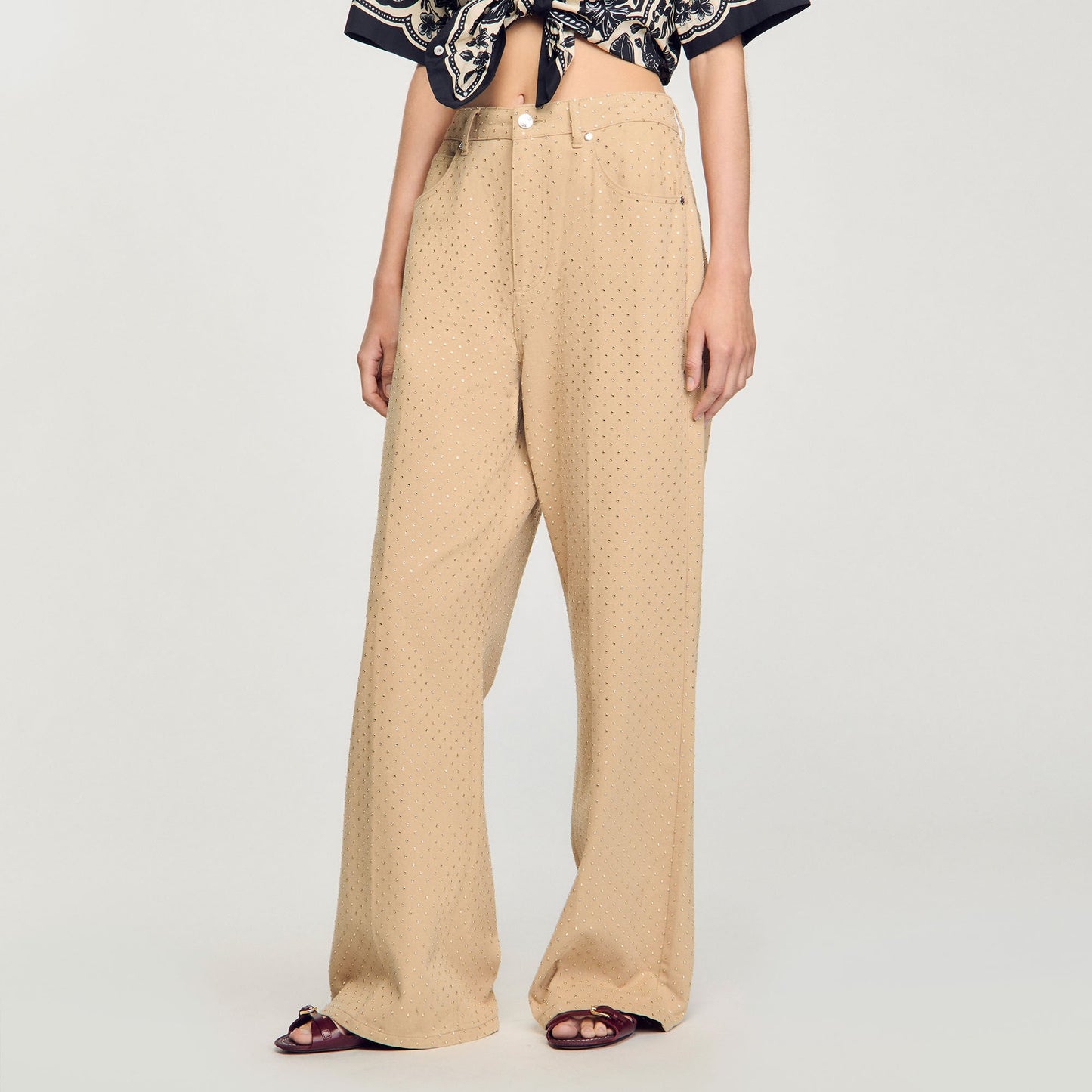 Sandro Rhinestone-embellished jeans Sand