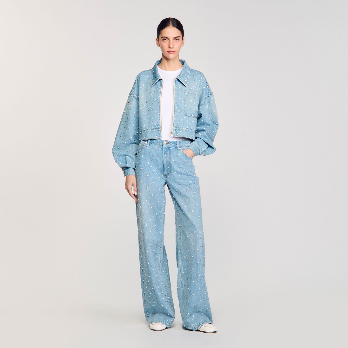 Sandro Rhinestone and beaded jeans Blue Jean