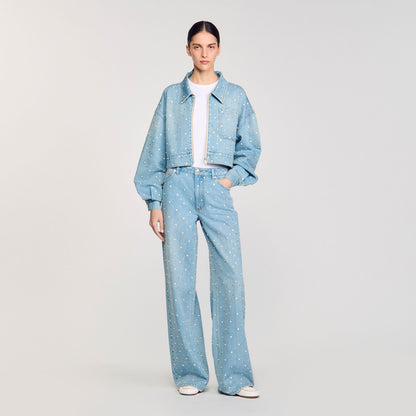 Sandro Rhinestone and beaded jeans Blue Jean