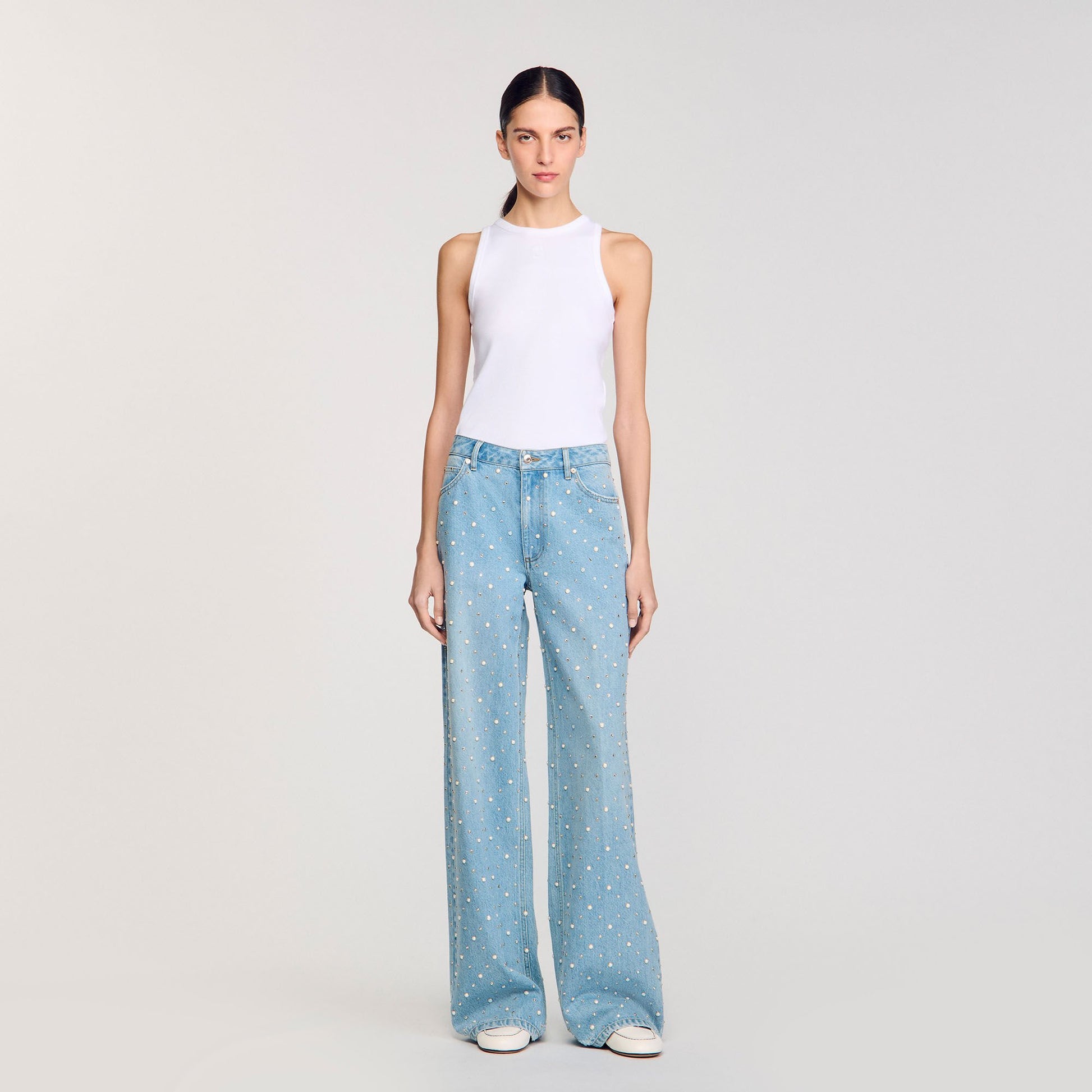 Sandro Rhinestone and beaded jeans Blue Jean