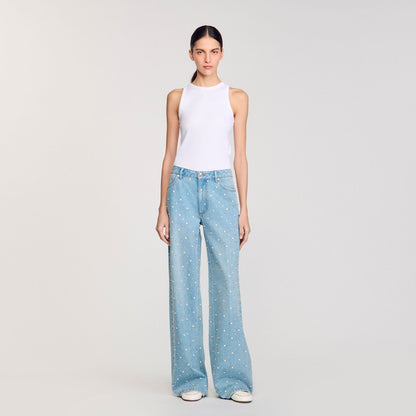 Sandro Rhinestone and beaded jeans Blue Jean