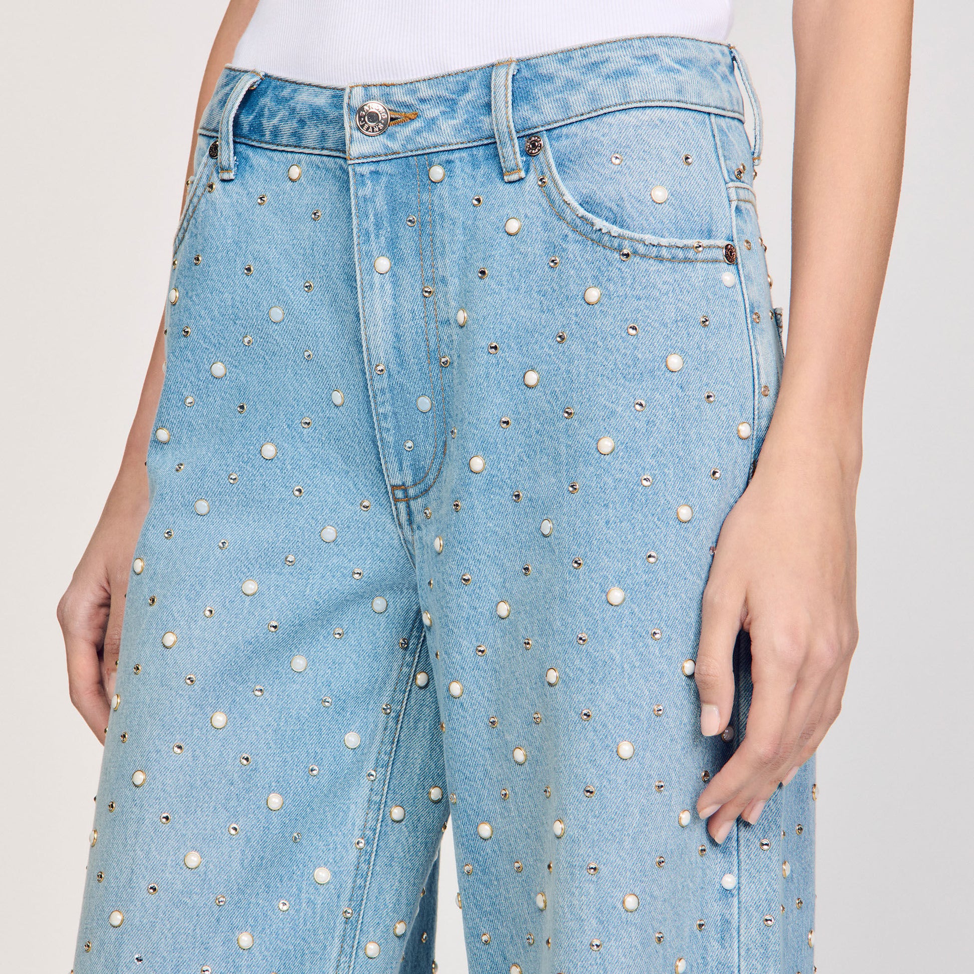 Sandro Rhinestone and beaded jeans Blue Jean