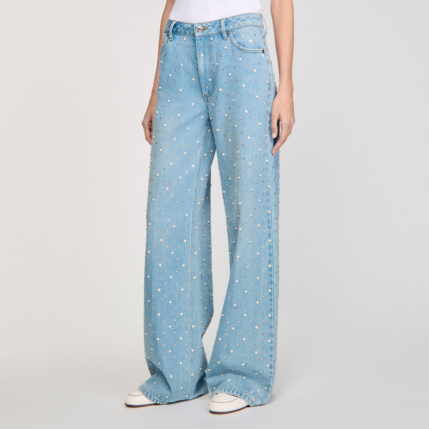 Sandro Rhinestone and beaded jeans Blue Jean