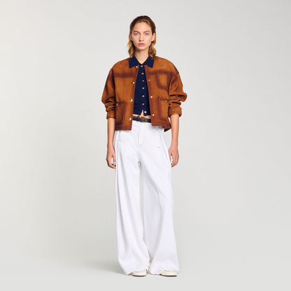 Sandro Topstitched wide-leg jeans White