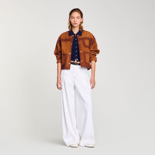 Sandro Topstitched wide-leg jeans White