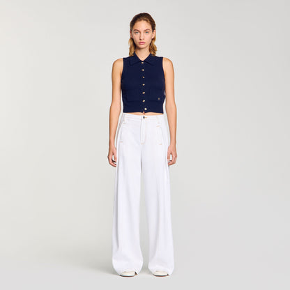 Sandro Topstitched wide-leg jeans White