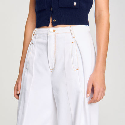 Sandro Topstitched wide-leg jeans White