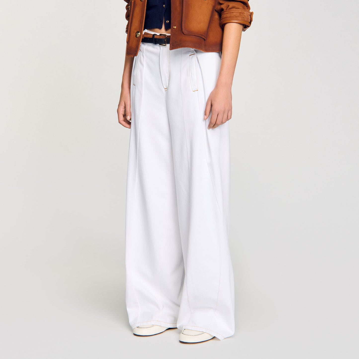 Sandro Topstitched wide-leg jeans White