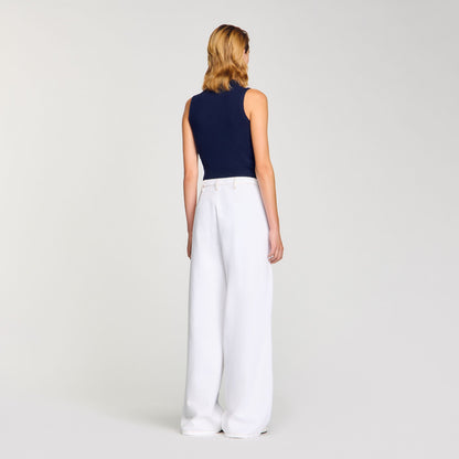 Sandro Topstitched wide-leg jeans White