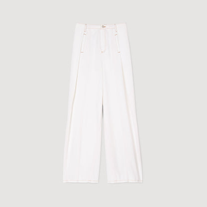 Sandro Topstitched wide-leg jeans White