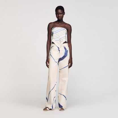 Sandro Wide-leg striped jeans Ecru