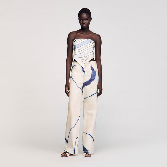Sandro Wide-leg striped jeans Ecru