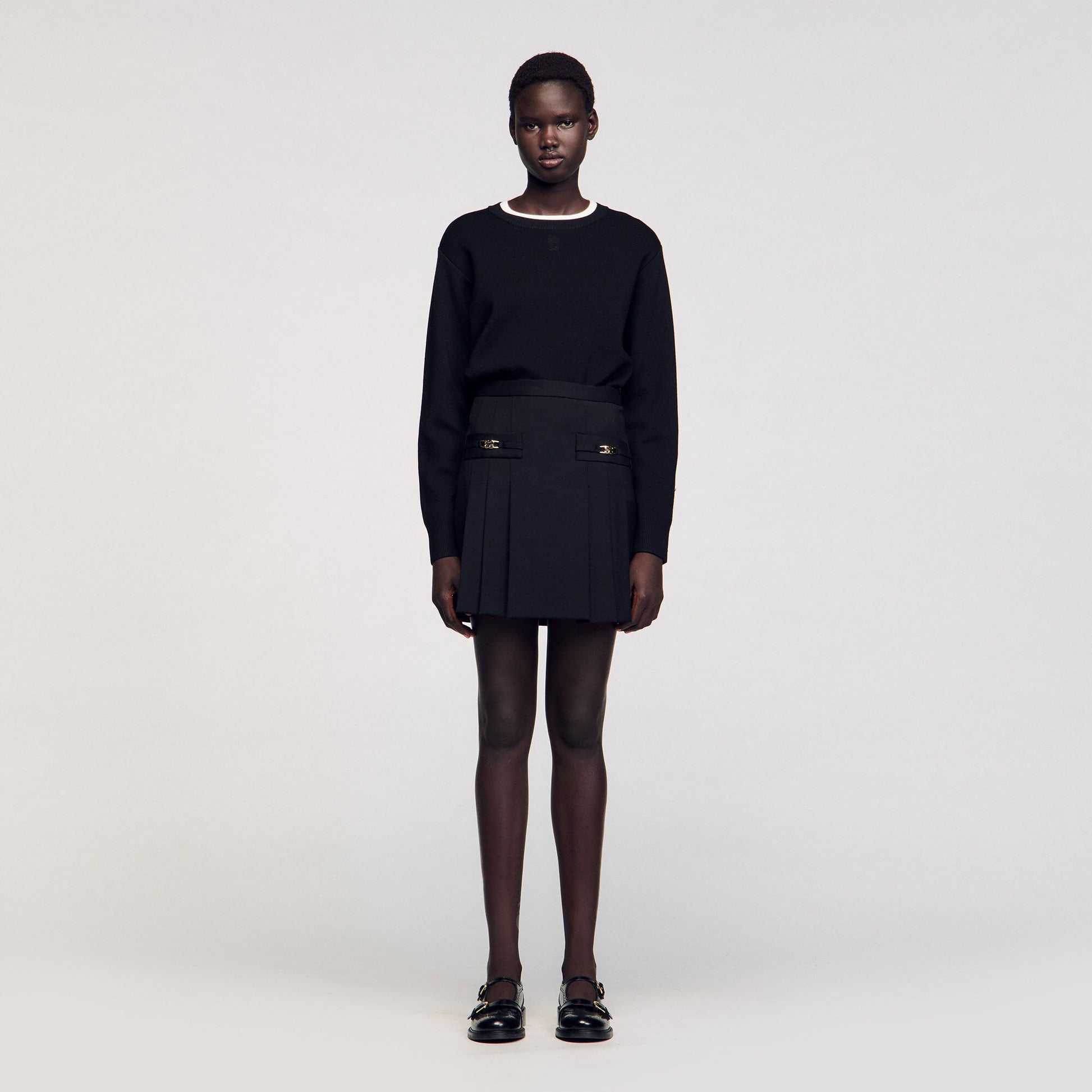 Sandro Mini skirt with stitched pleats Black