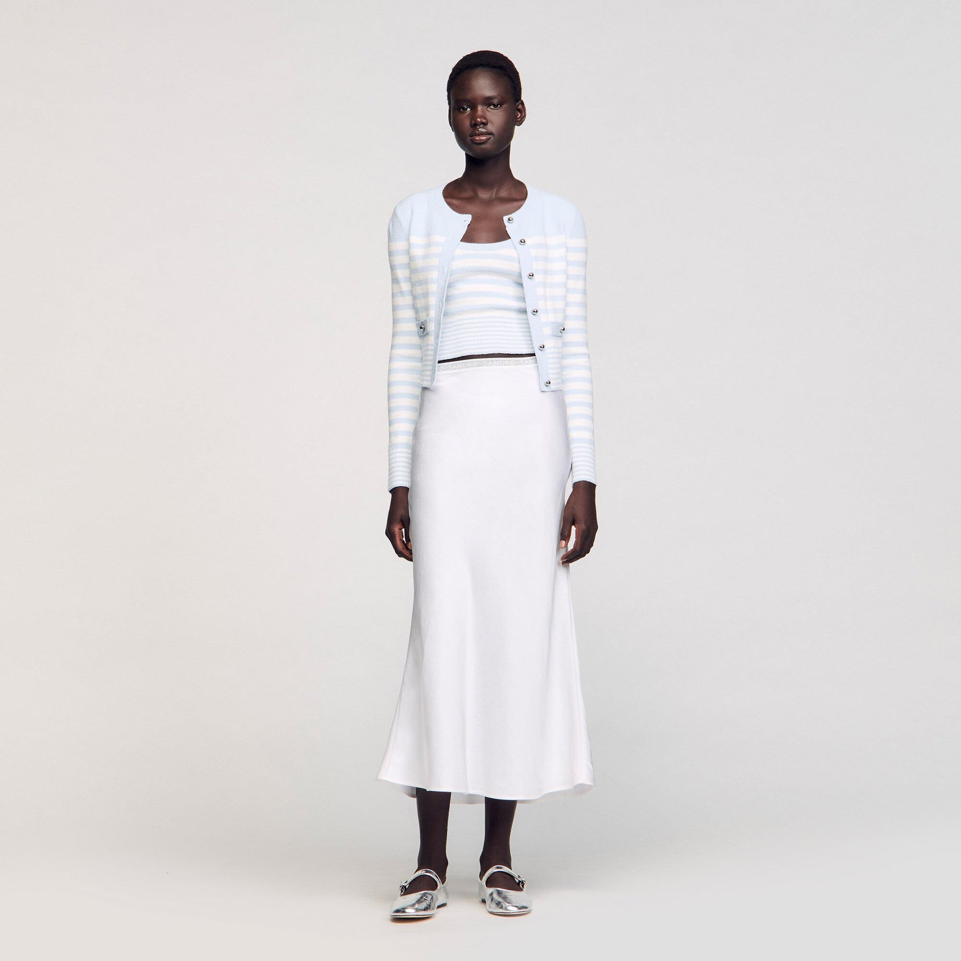 Sandro Maxi satin-effect skirt Ecru