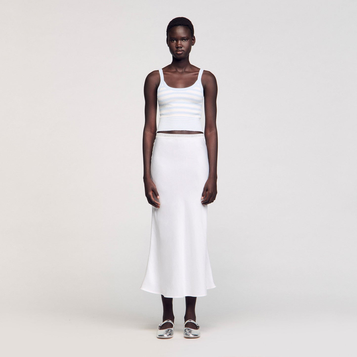 Sandro Maxi satin-effect skirt Ecru