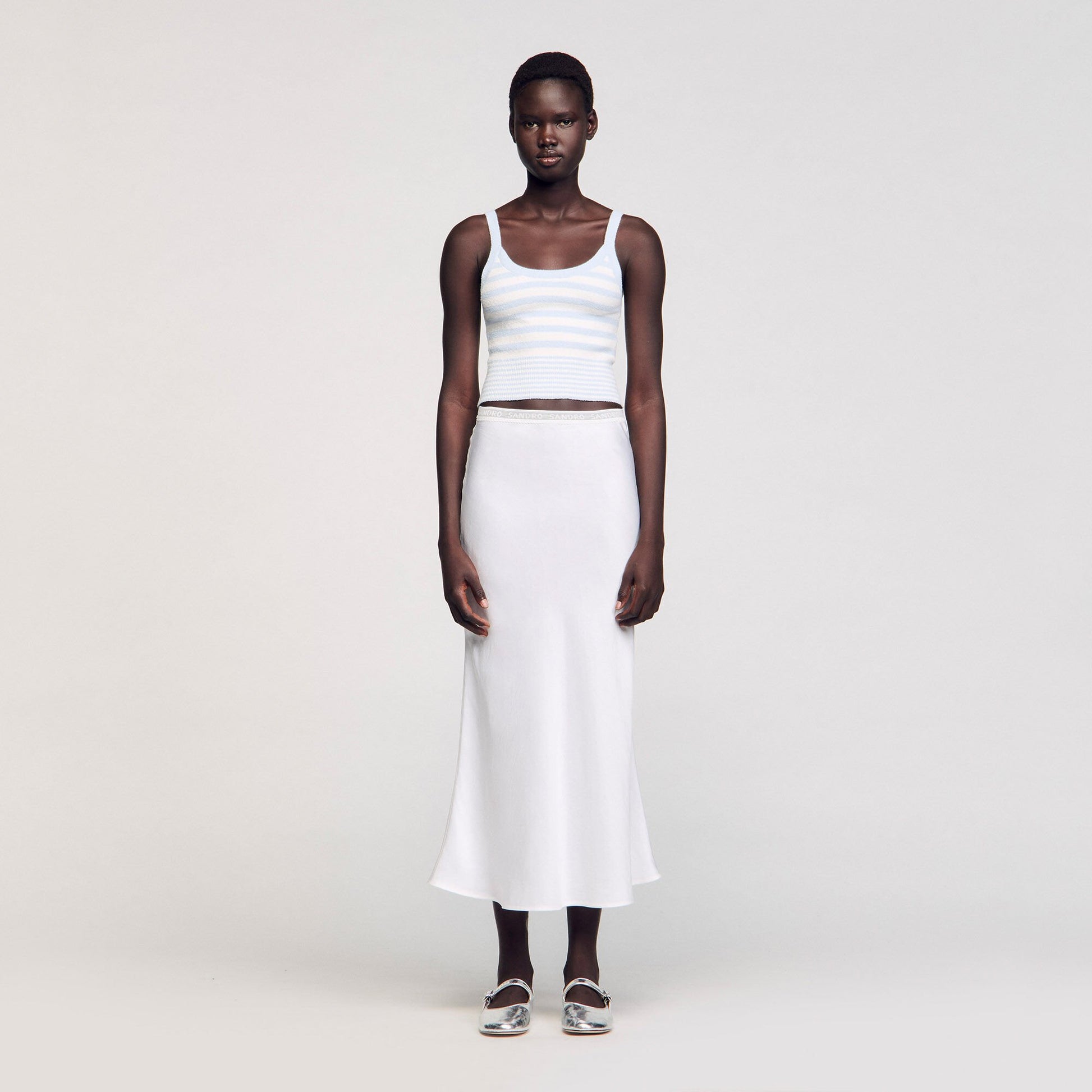 Sandro Maxi satin-effect skirt Ecru