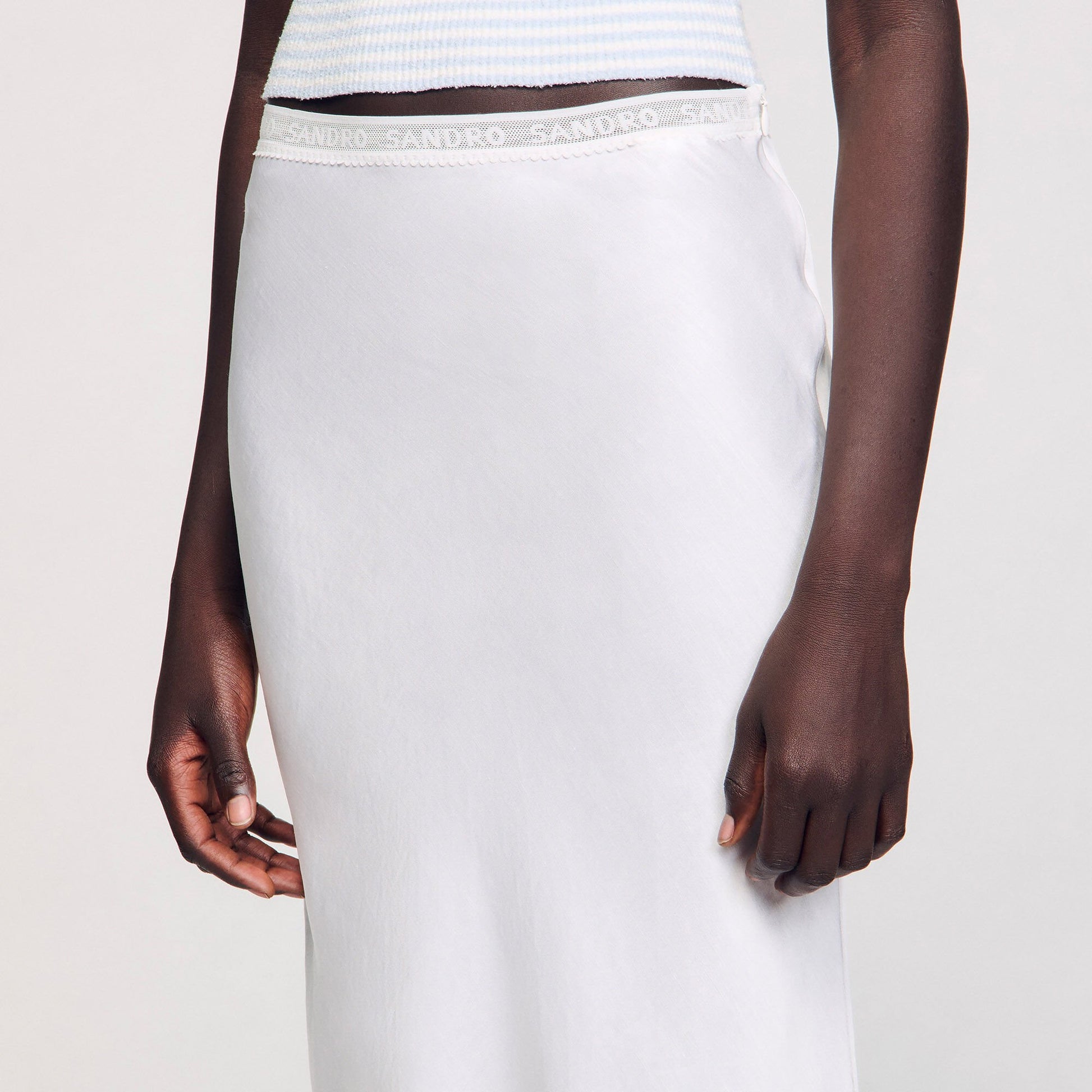 Sandro Maxi satin-effect skirt Ecru