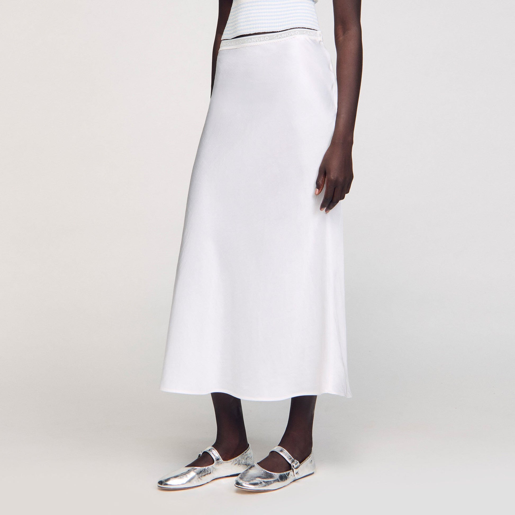 Sandro Maxi satin-effect skirt Ecru
