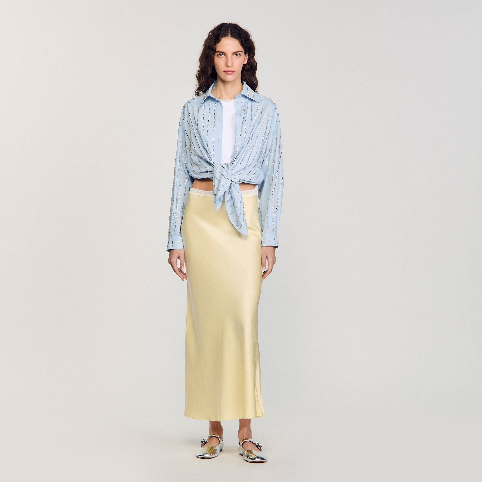 Sandro Maxi satin-effect skirt Yellow