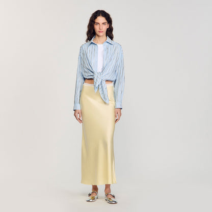 Sandro Maxi satin-effect skirt Yellow