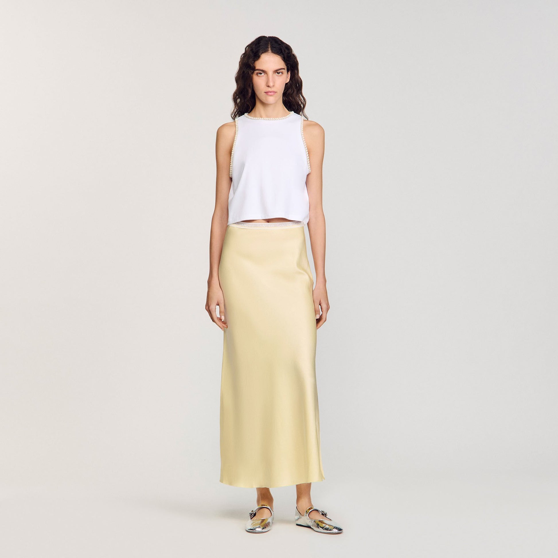 Sandro Maxi satin-effect skirt Yellow