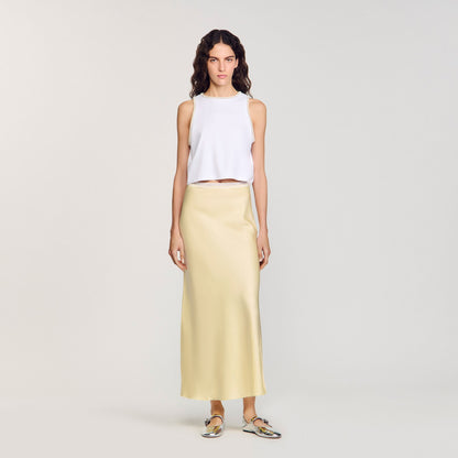 Sandro Maxi satin-effect skirt Yellow