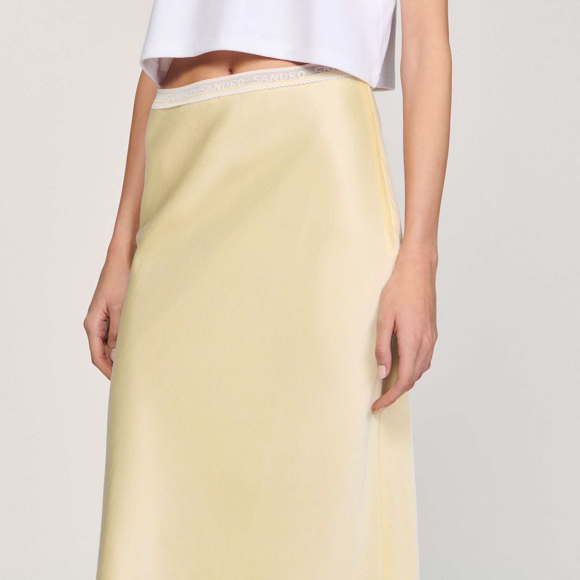 Sandro Maxi satin-effect skirt Yellow