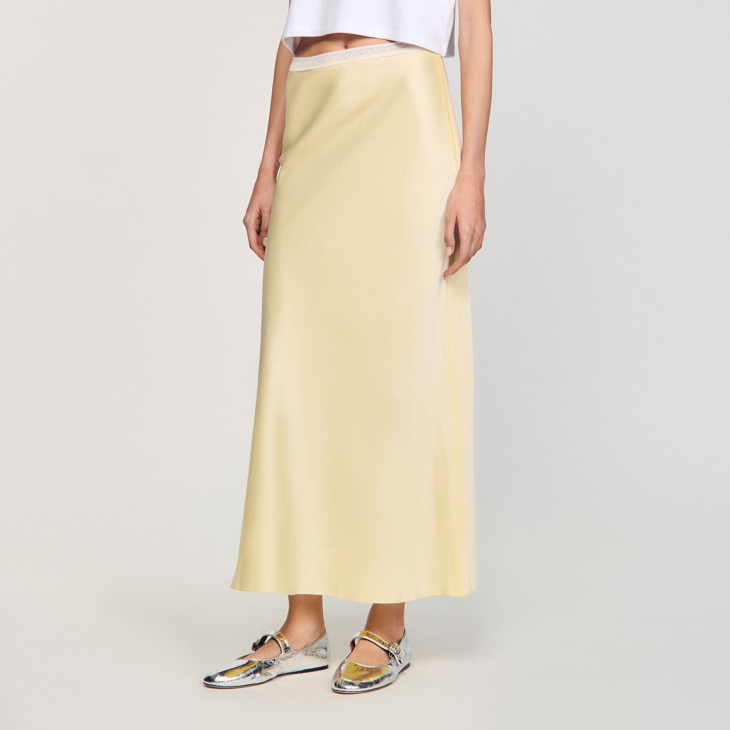 Sandro Maxi satin-effect skirt Yellow