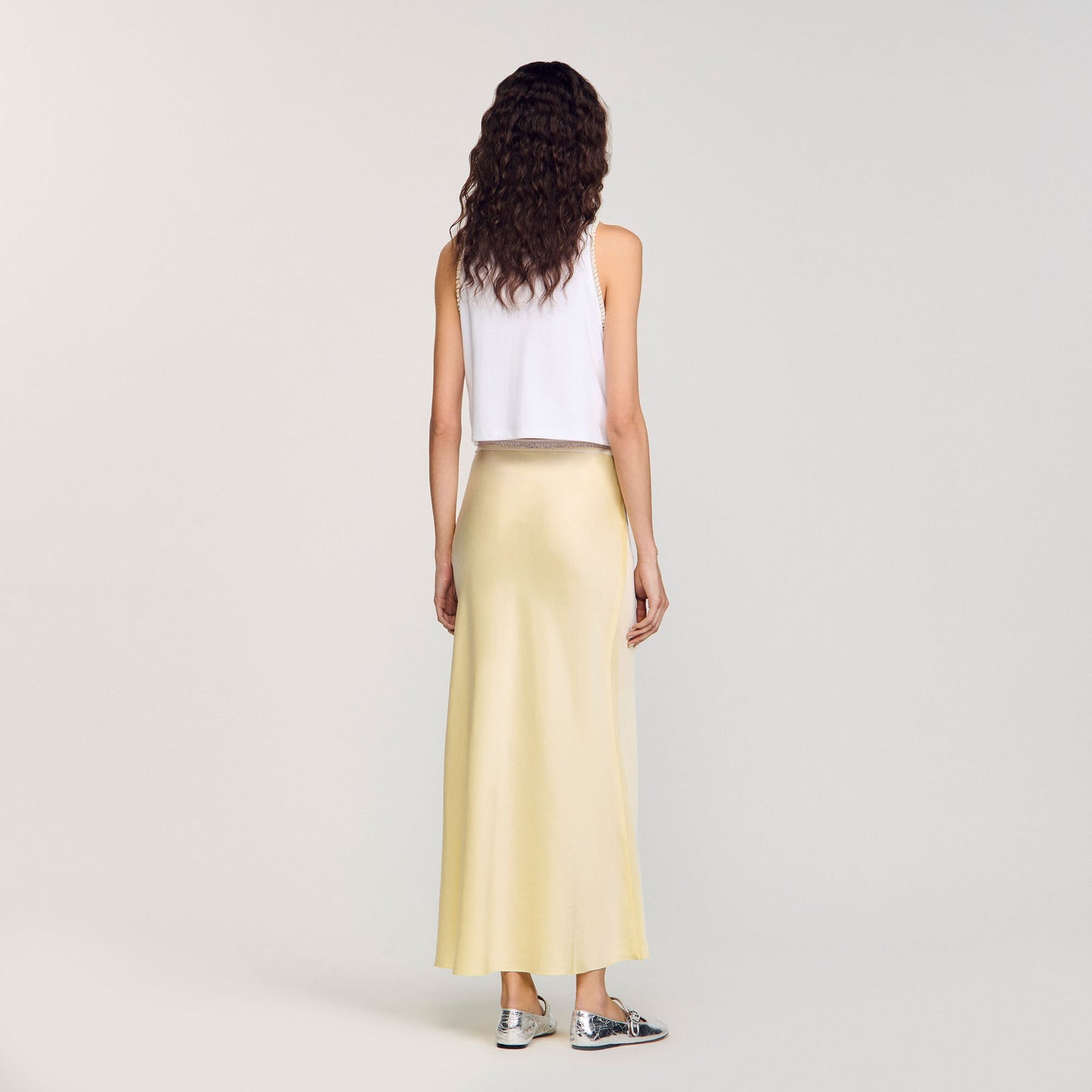 Sandro Maxi satin-effect skirt Yellow