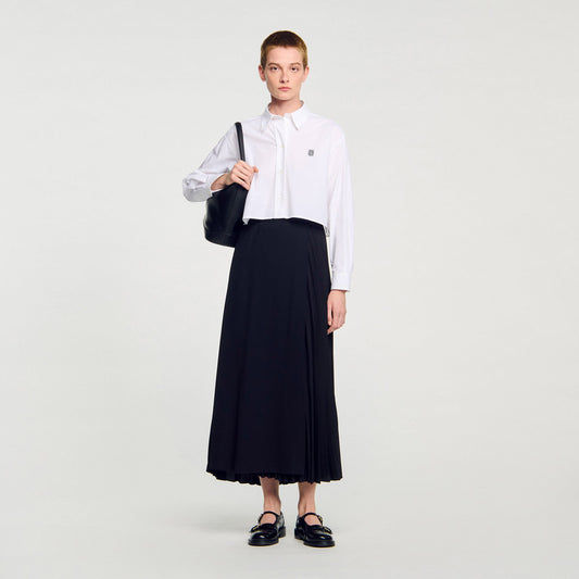 Sandro Curb chain buckle pleated skirt Black