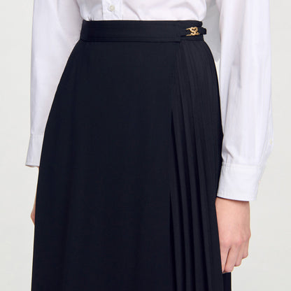 Sandro Curb chain buckle pleated skirt Black