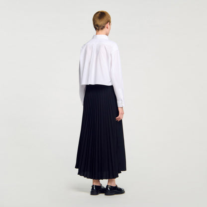 Sandro Curb chain buckle pleated skirt Black