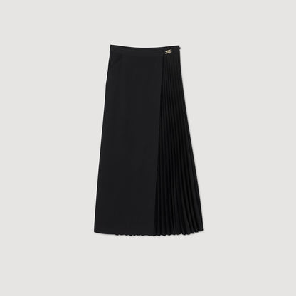 Sandro Curb chain buckle pleated skirt Black