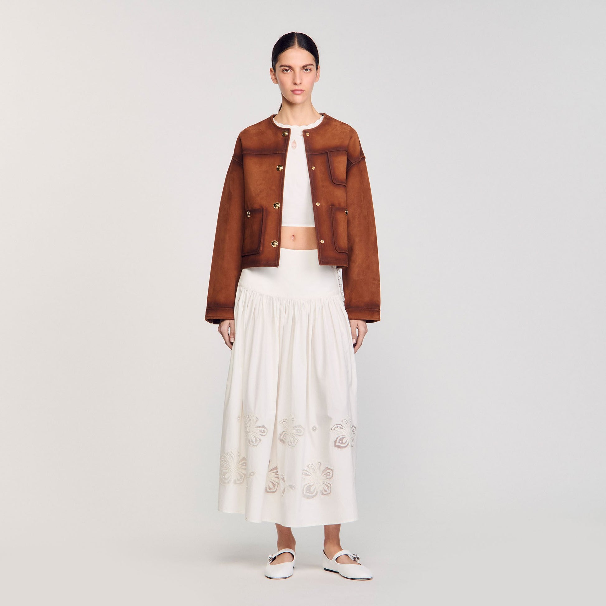 Sandro Maxi poplin skirt Ecru