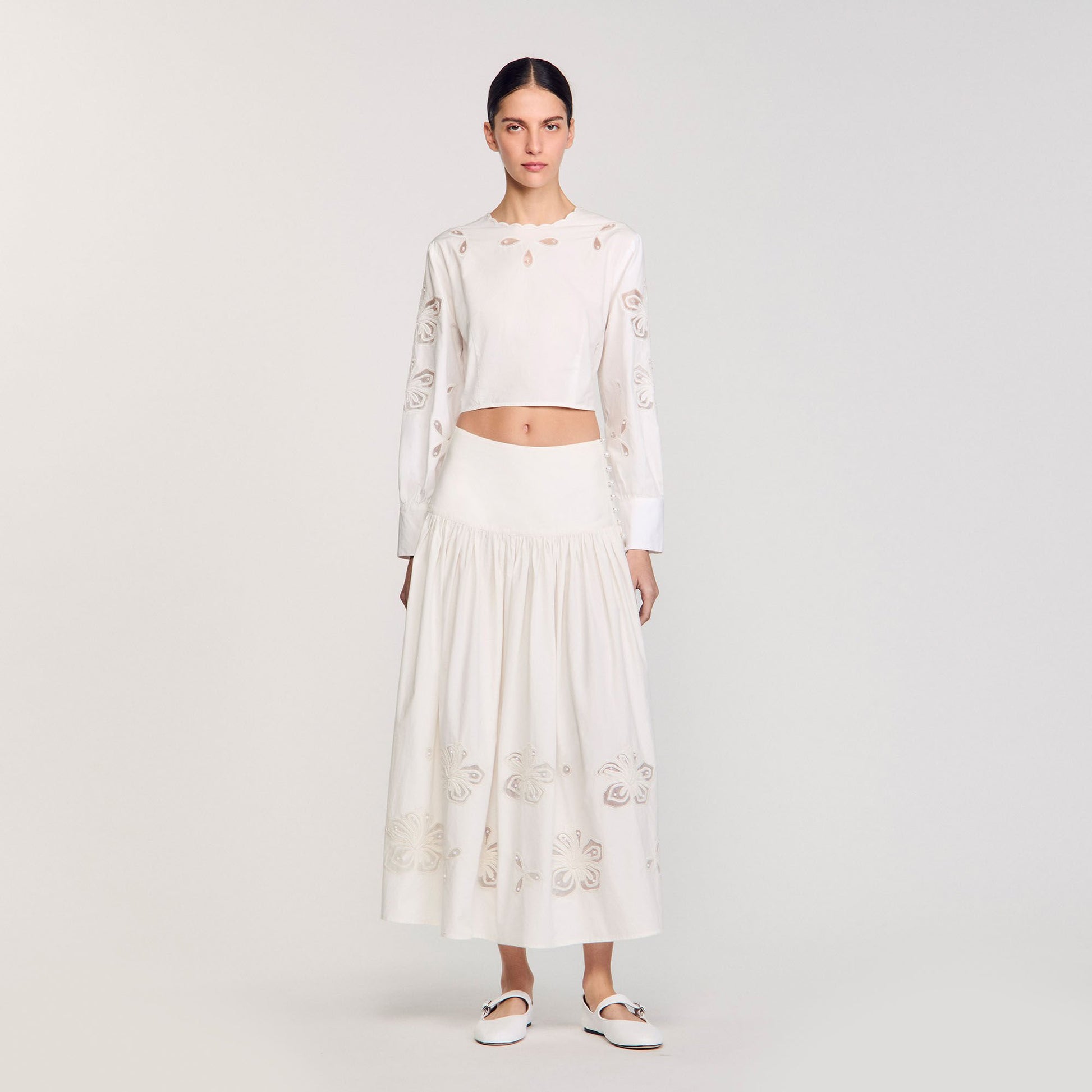 Sandro Maxi poplin skirt Ecru