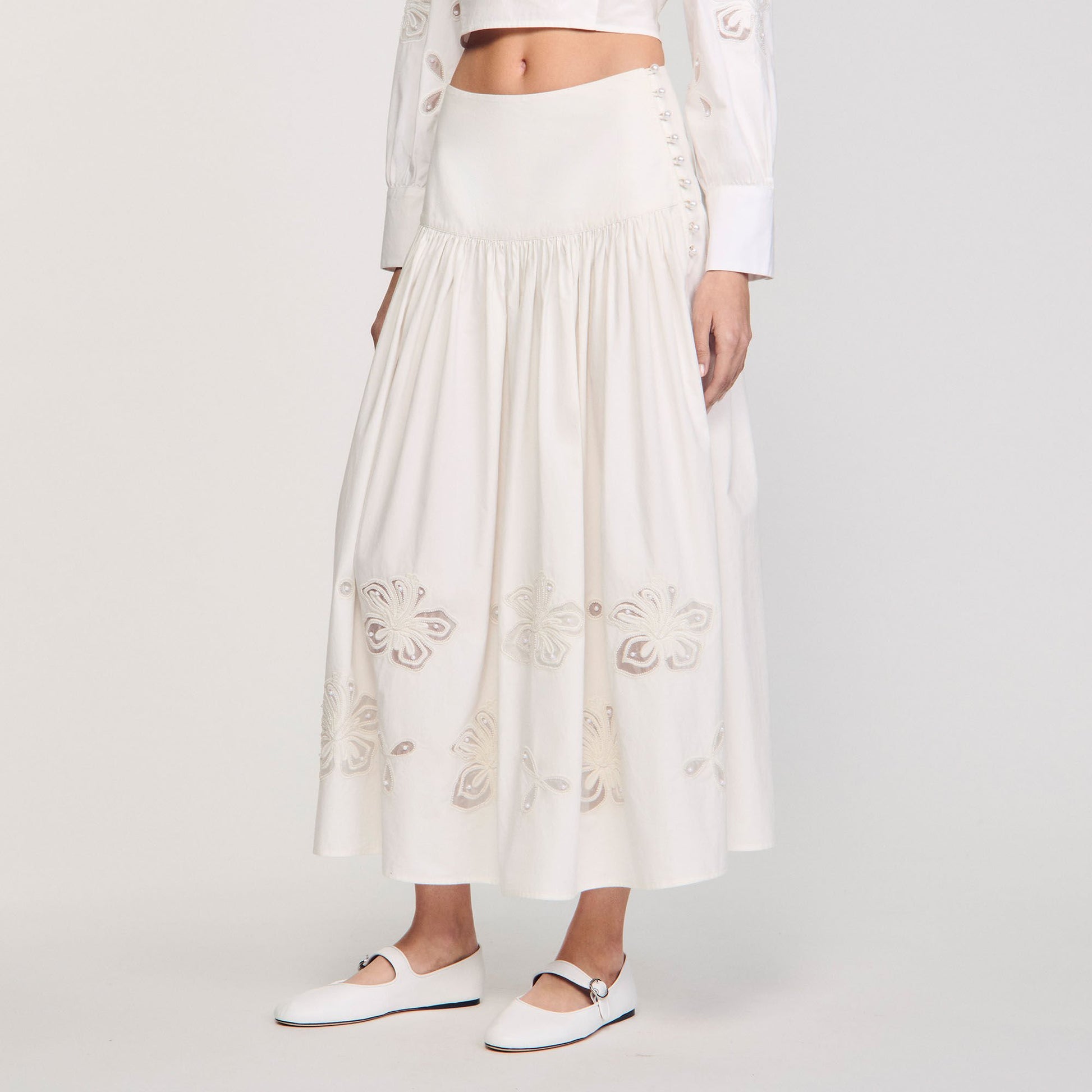Sandro Maxi poplin skirt Ecru