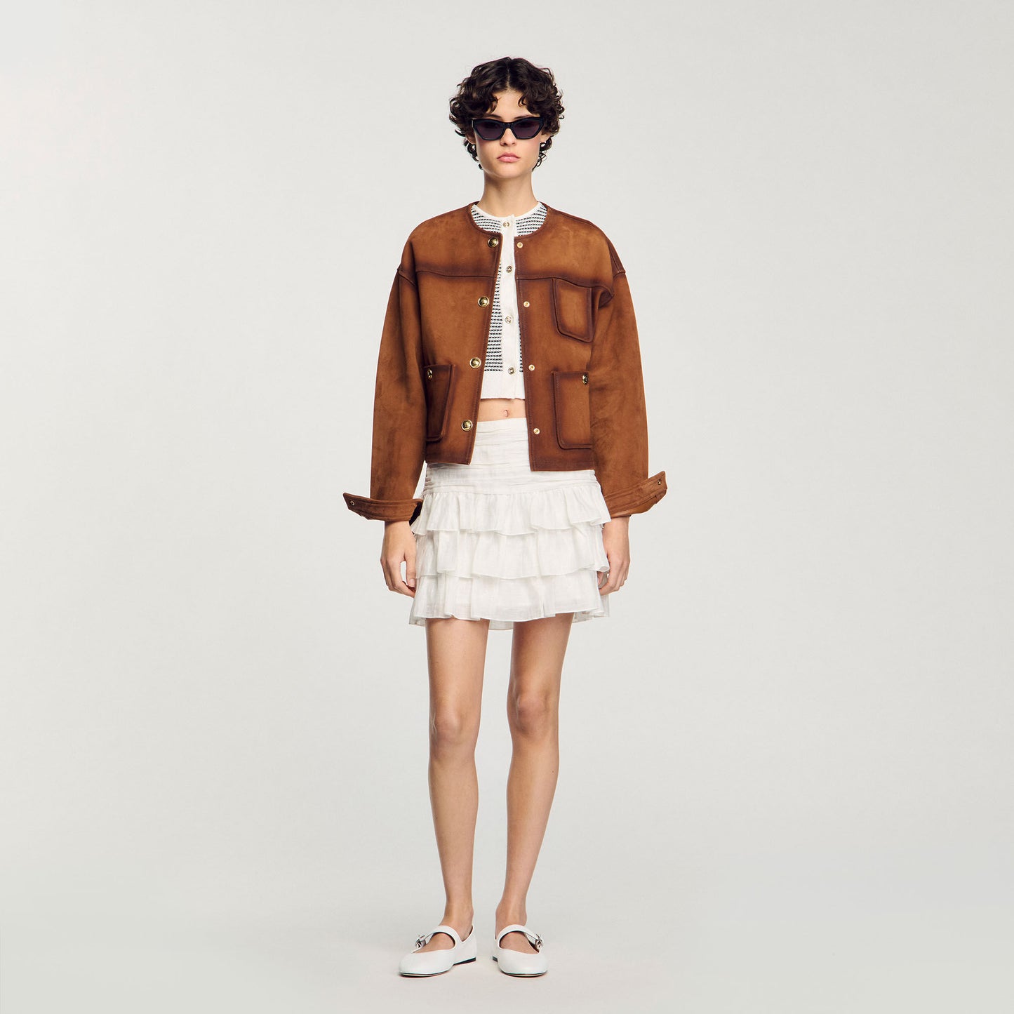 Sandro Mini ruffled skirt White