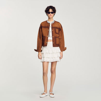 Sandro Mini ruffled skirt White