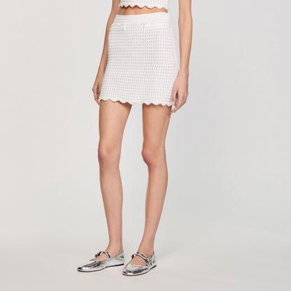 Sandro Mini pearl bead knit skirt White