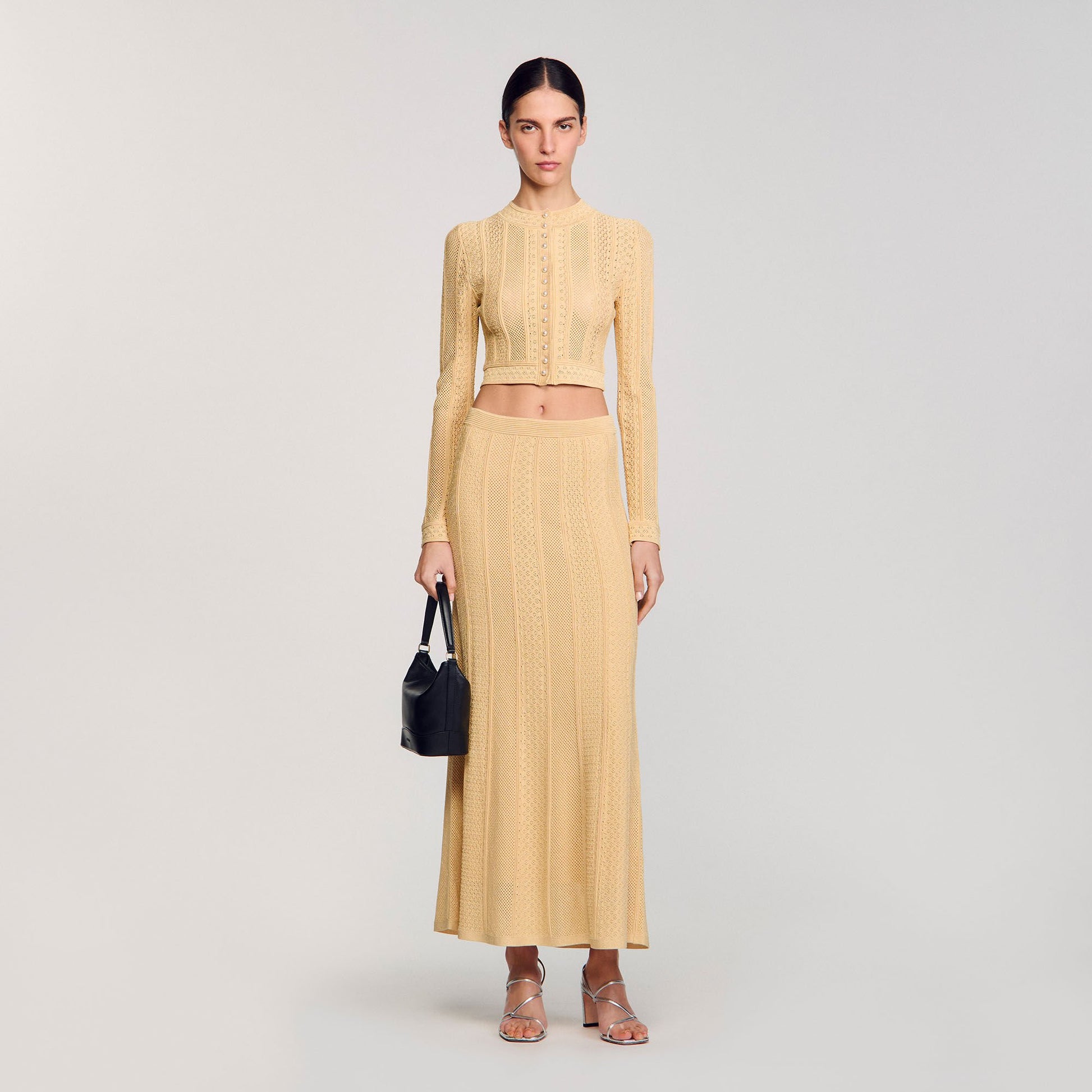 Sandro Pointelle knit maxi skirt Gold