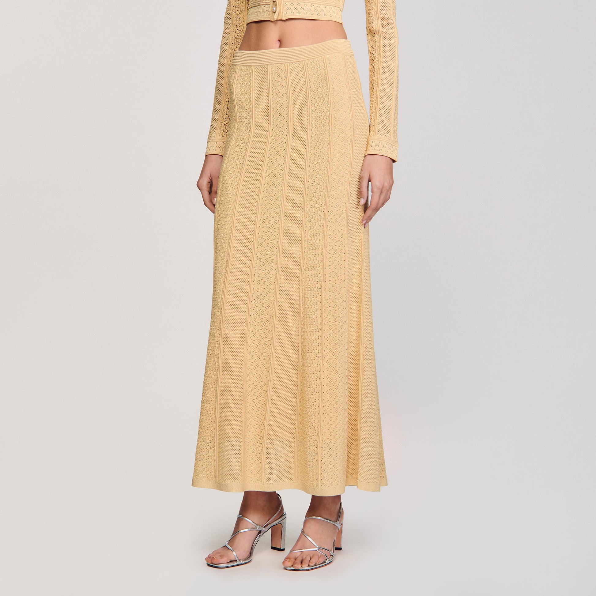 Sandro Pointelle knit maxi skirt Gold