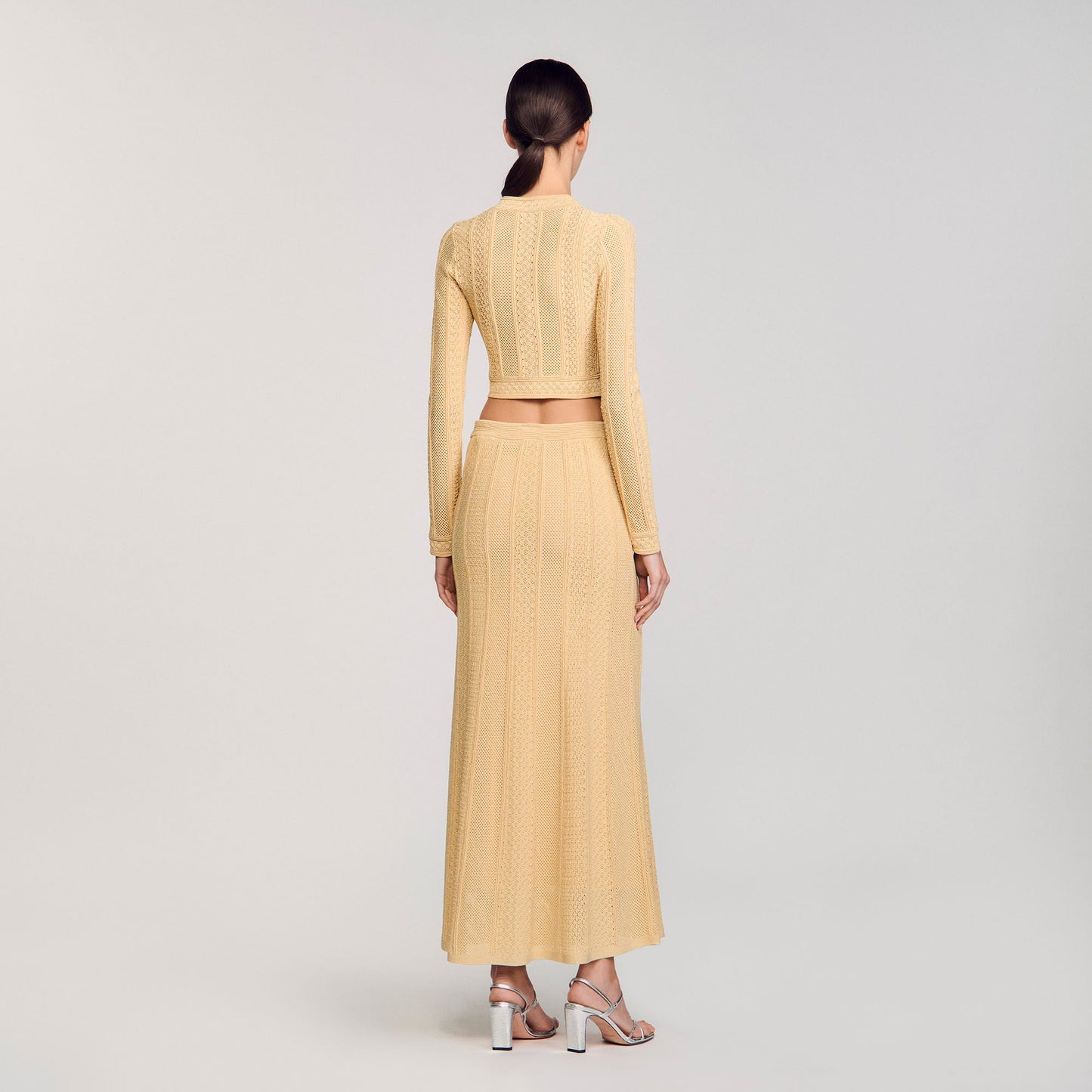 Sandro Pointelle knit maxi skirt Gold
