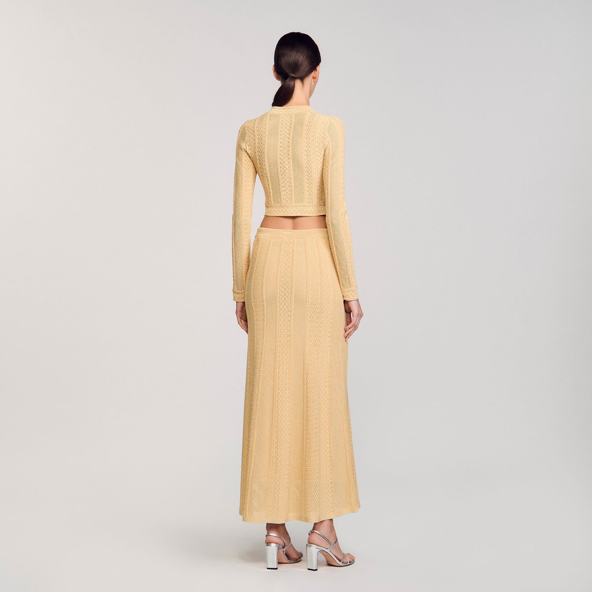 Sandro Pointelle knit maxi skirt Gold