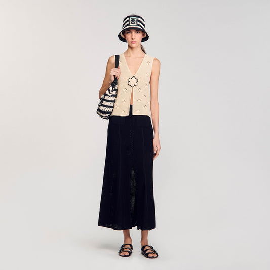 Sandro Maxi decorative knit skirt Black