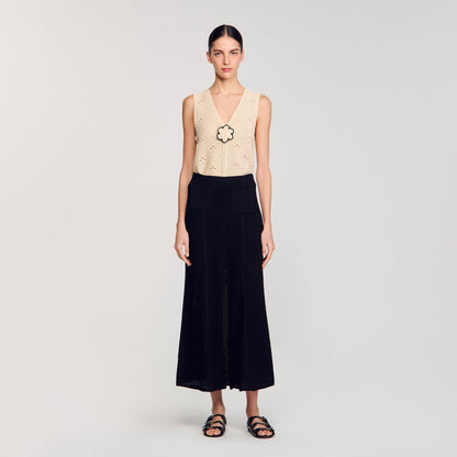 Sandro Maxi decorative knit skirt Black